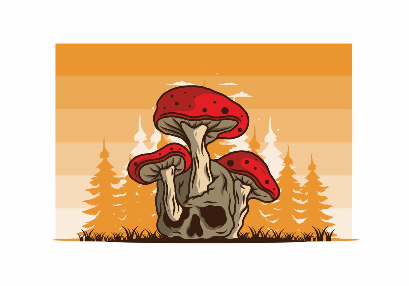 champignon poussant sur l'illustration du crâne humain vecteur