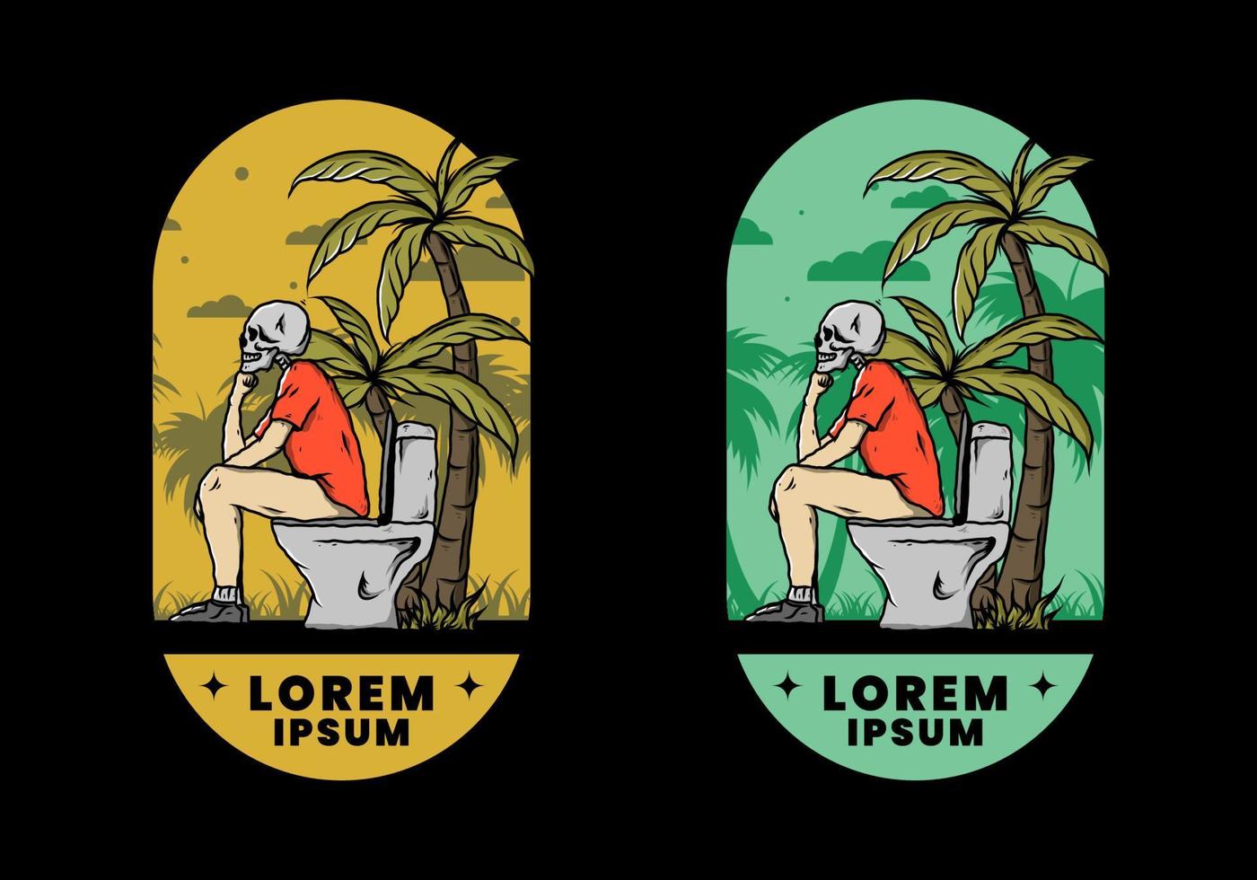 squelette, homme, s'asseoir, sur, extérieur, toilette, illustration vecteur