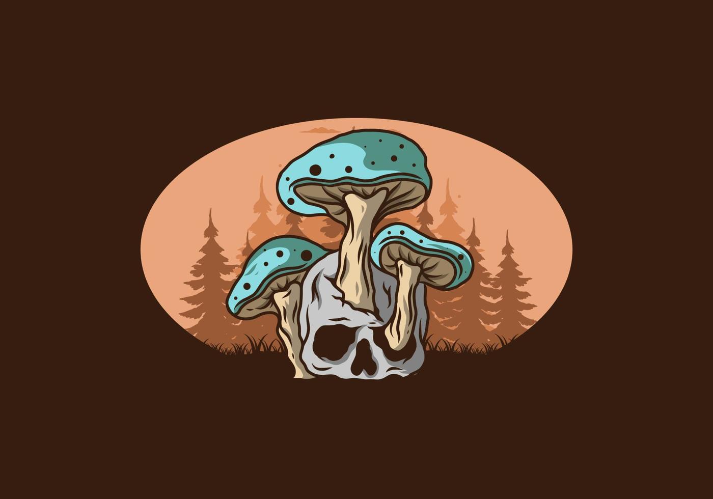 champignon poussant sur l'illustration du crâne humain vecteur