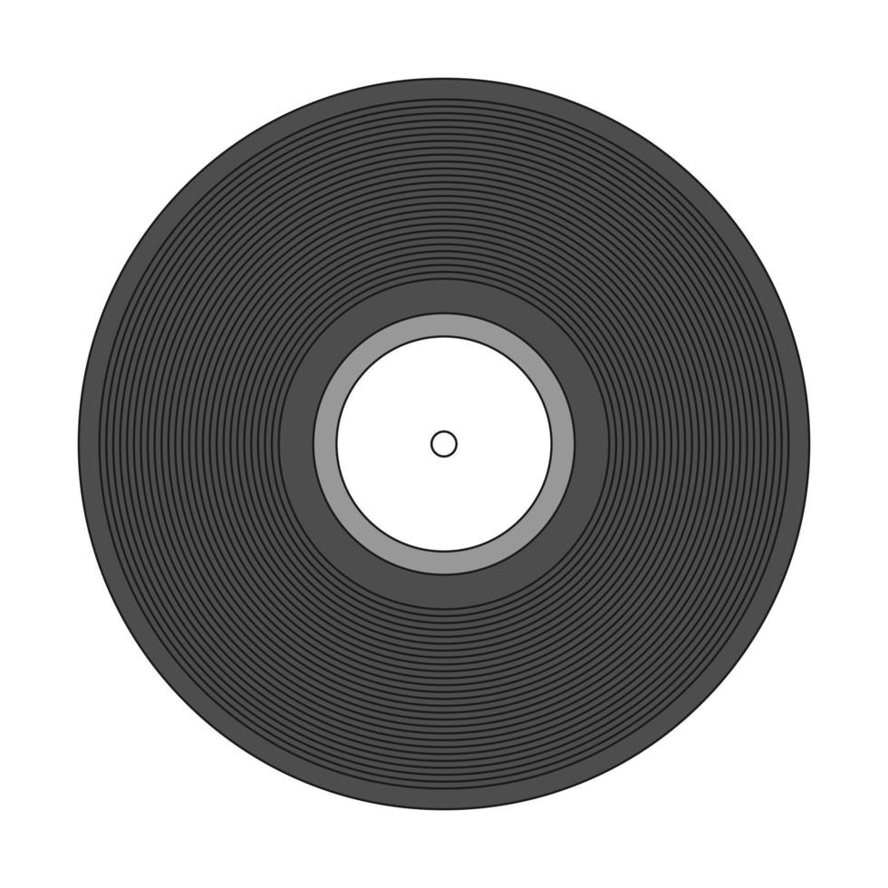 disque vinyle de musique rétro. disque audio vintage noir avec étiquette blanche vierge. renouveau audio acoustique de la vieille école. illustration vectorielle isolée sur fond blanc. vecteur