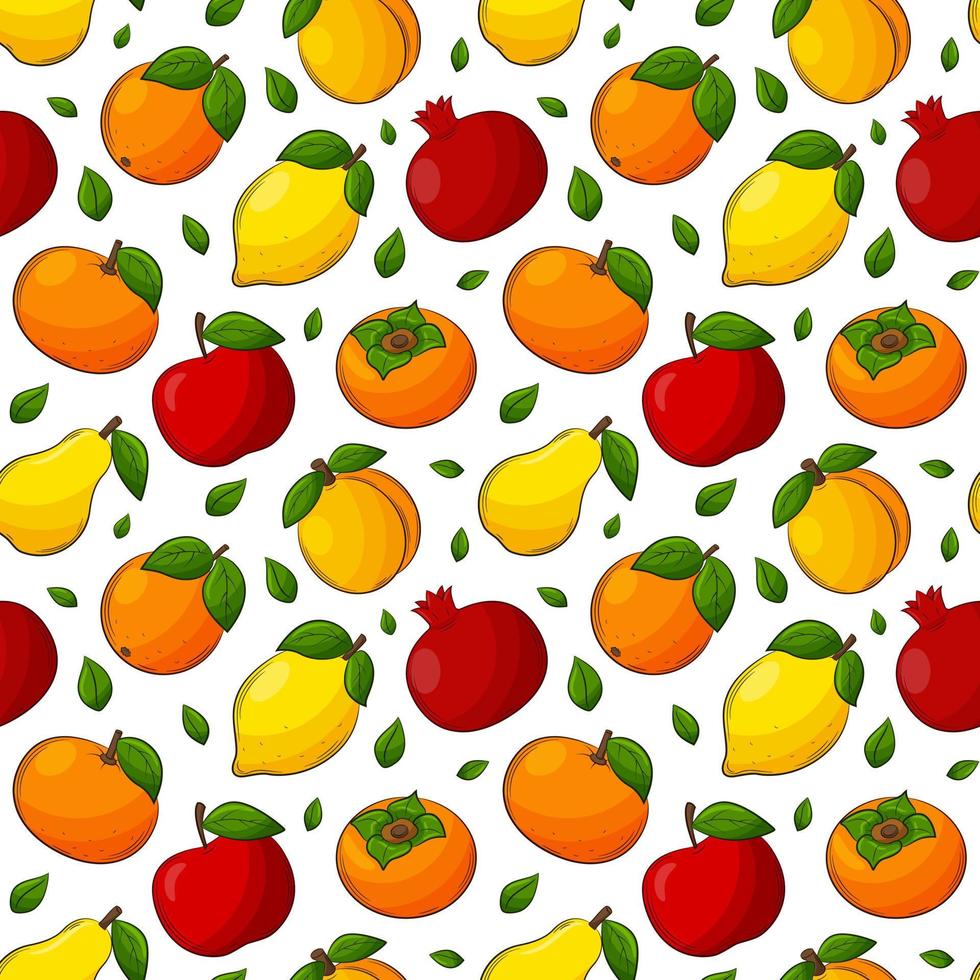 modèle sans couture de fruits d'été juteux lumineux. fruit dessiné à la main avec un contour. pour les textiles d'été, les emballages alimentaires, les serviettes. illustration vectorielle de couleur sur fond blanc. vecteur