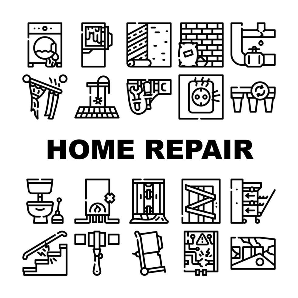 ensemble d'icônes de collection de service de réparation à domicile vecteur