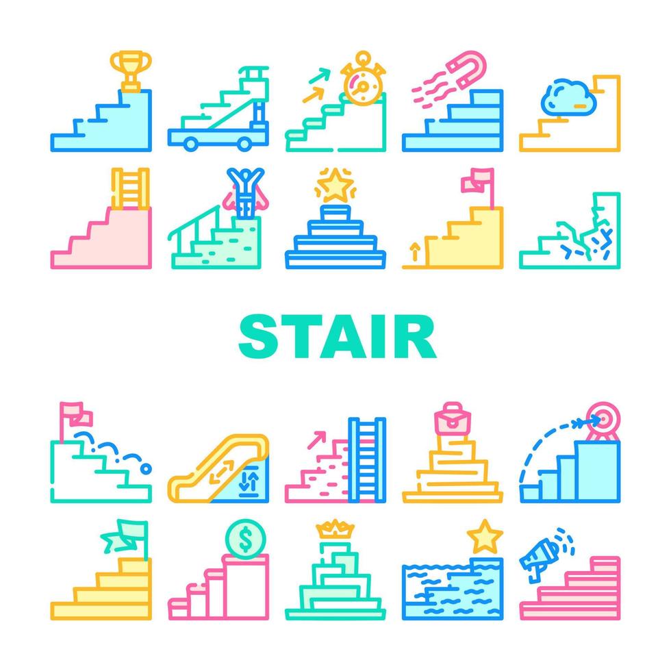 icônes de collection escalier et réalisation set vector