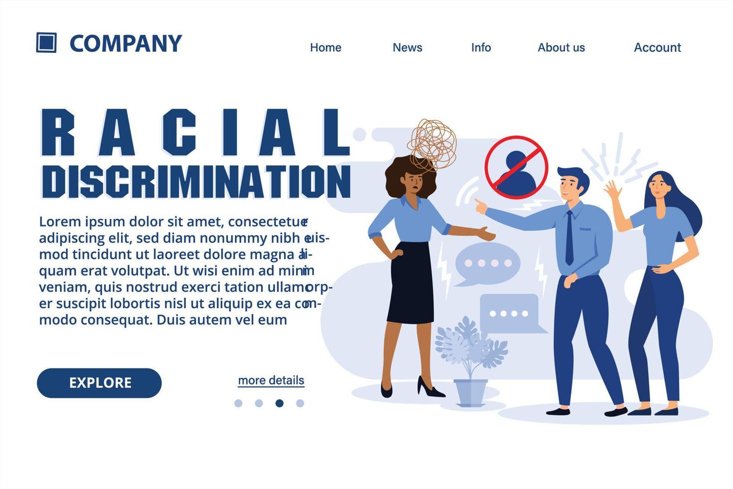 illustration de la discrimination raciale adaptée à la page de destination web, à l'interface utilisateur, à l'application mobile, au modèle de bannière. illustration vectorielle vecteur