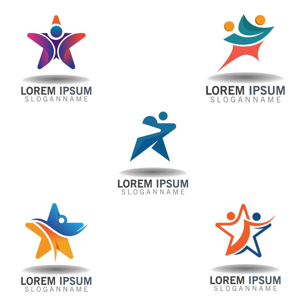 modèle de conception d'inspiration de logo de concept d'étoile de combinaison de personnes vecteur