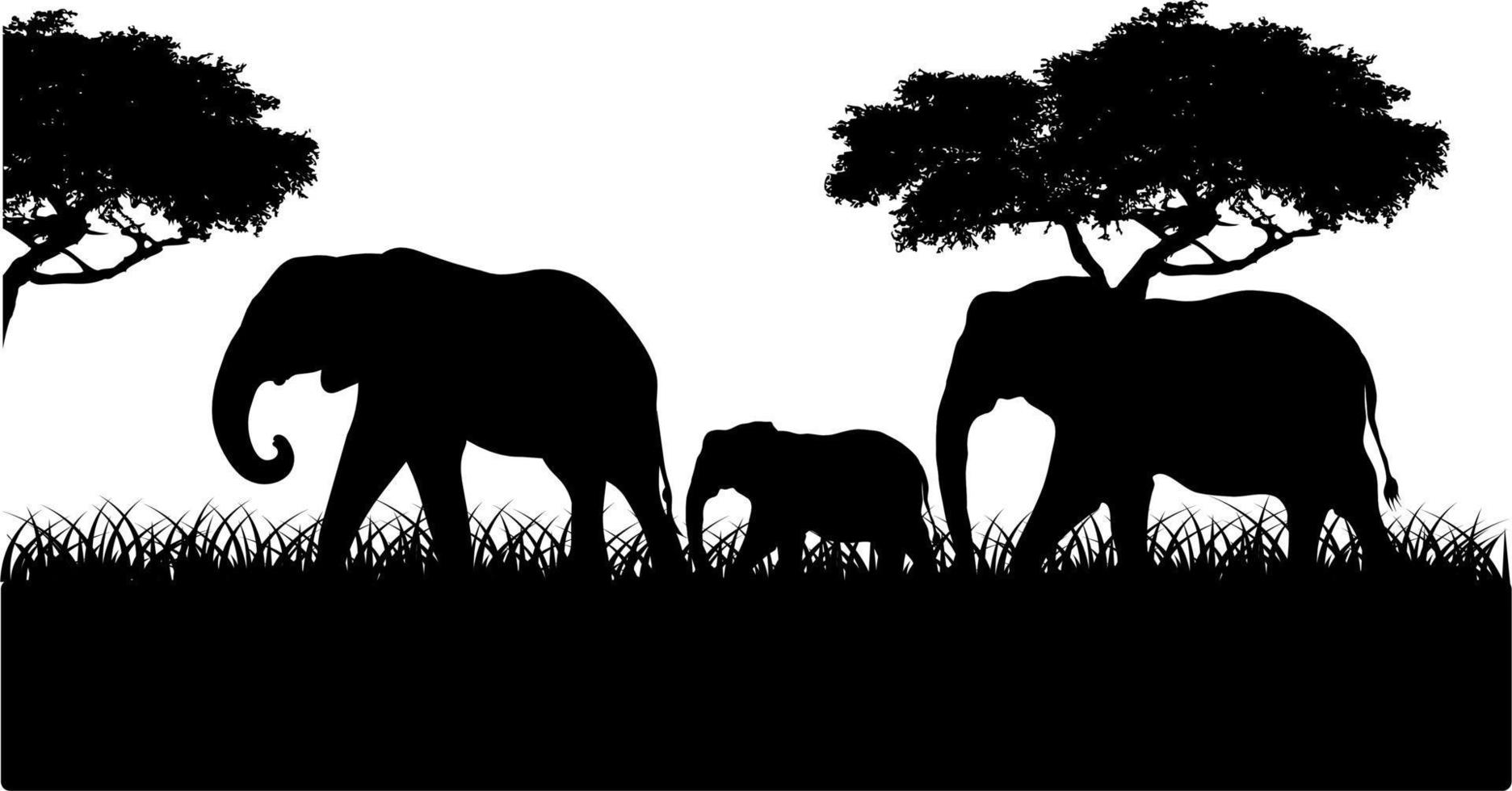 silhouette de la famille des éléphants vecteur