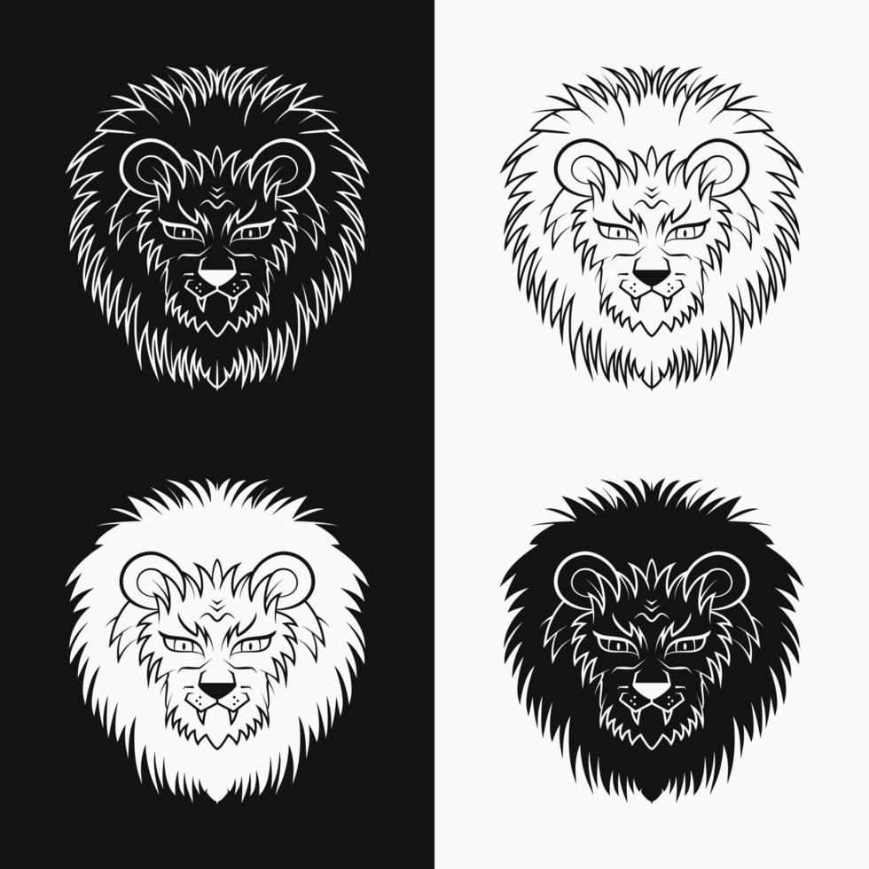 illustration de tête de lion. style de dessin au trait. noir et blanc. adapté au logo, à l'icône, au symbole et au signe. meilleur pour la conception de t-shirt vecteur