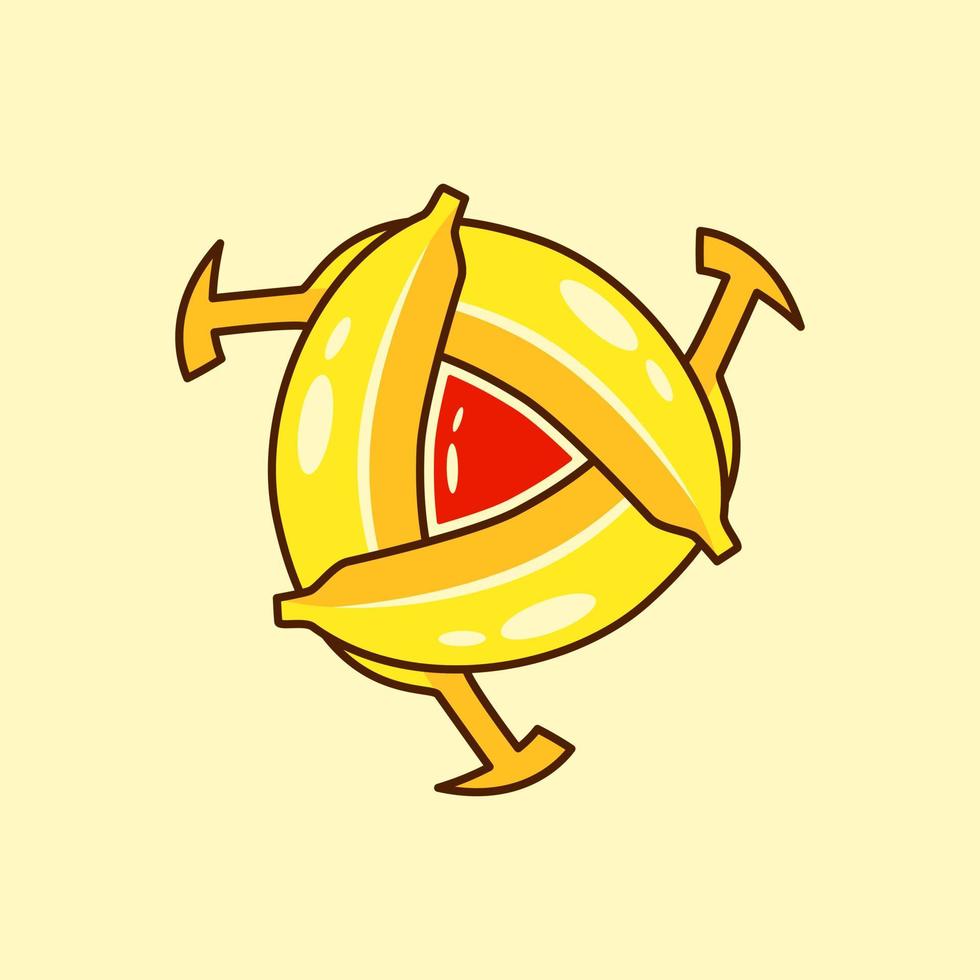 concept de logo vidéo banane. contour, créatif, dessin animé, style unique, frais et simple. combinaison du symbole de la banane et du bouton de lecture. adapté au logo, à l'icône, au symbole et au signe vecteur
