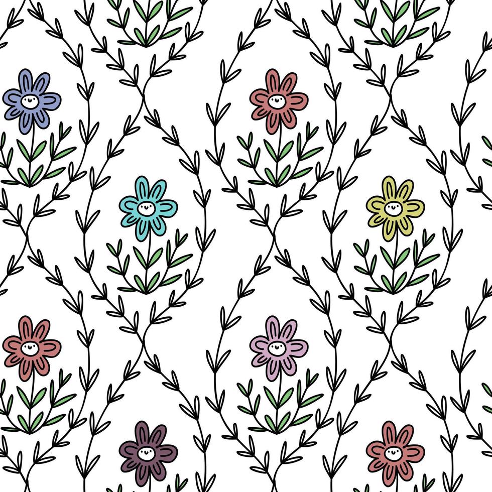 fleurs mignonnes avec plante de visage. motif coloré et papier pour doodle de ligne de scrapbooking. vecteur