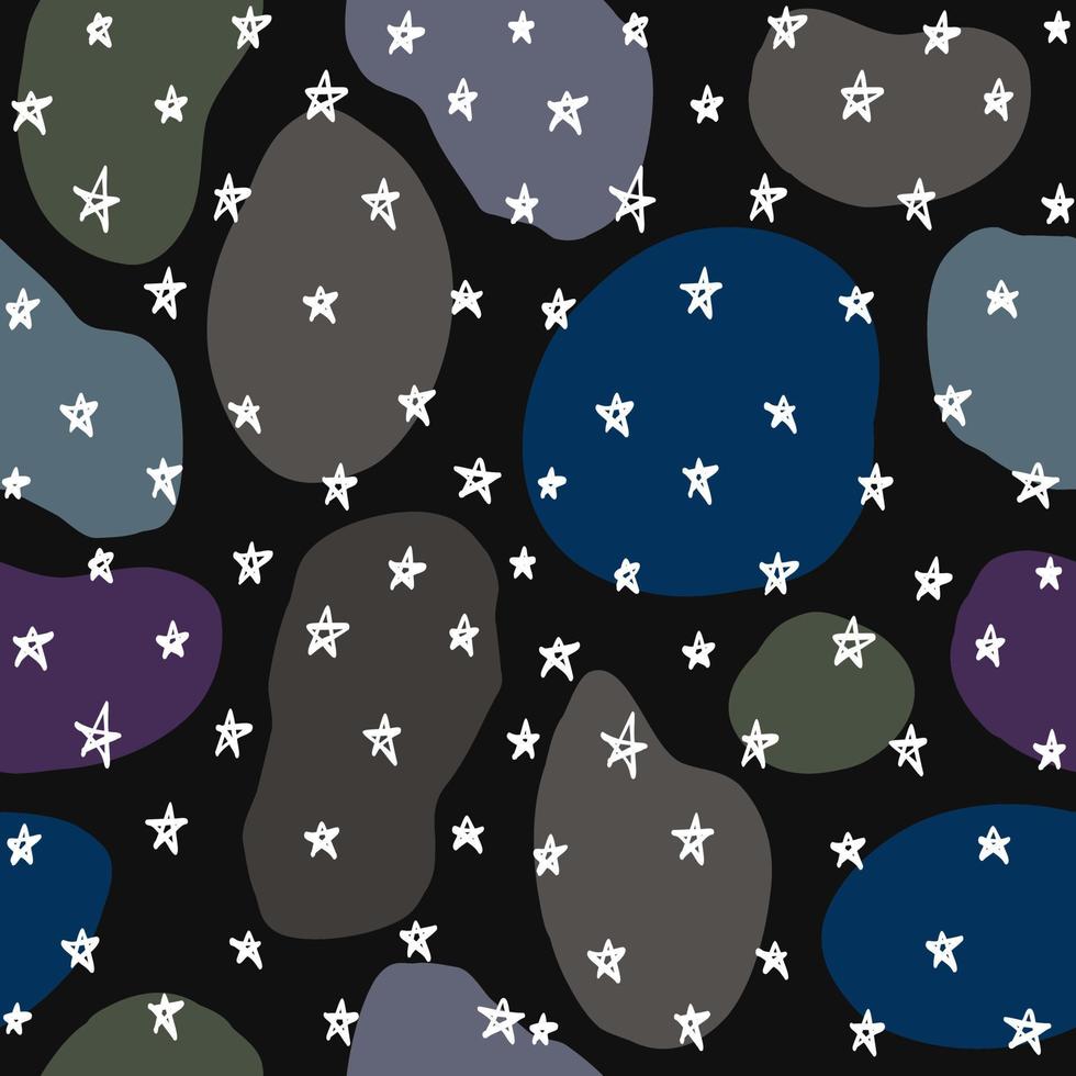 motif noir dessiné à la main avec des étoiles blanches abstraites géométriques sans soudure modernes motifs colorés sombres ensemble de doodle. jolie collection de vecteurs pour affiches, papier, tissu, livre, enfants. vecteur