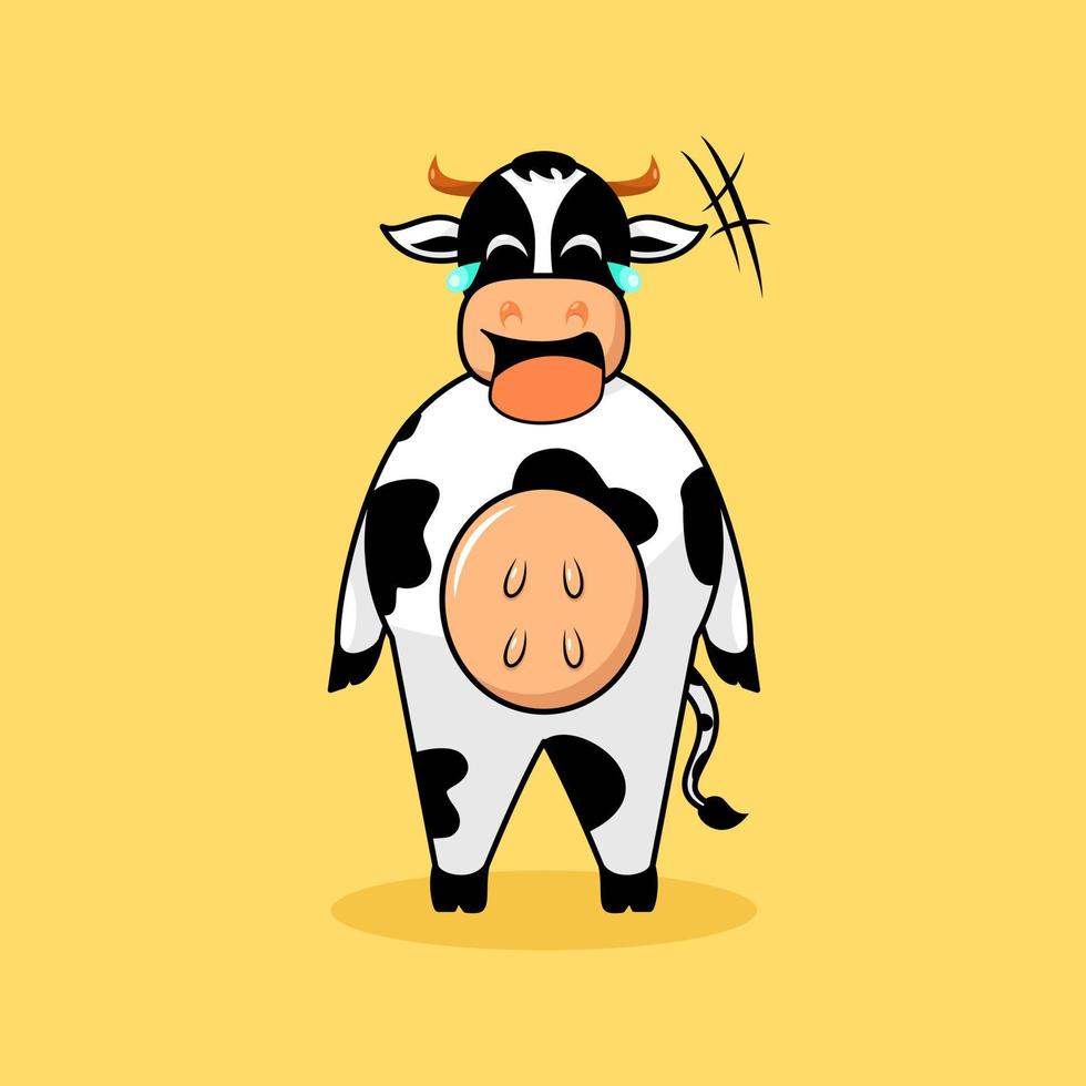 vache mignonne avec illustration d'expression de cri. dessin animé, mascotte, animal et style de personnage. orange, noir et blanc. adapté au logo, à l'icône, au symbole, à la conception de t-shirt et au signe vecteur