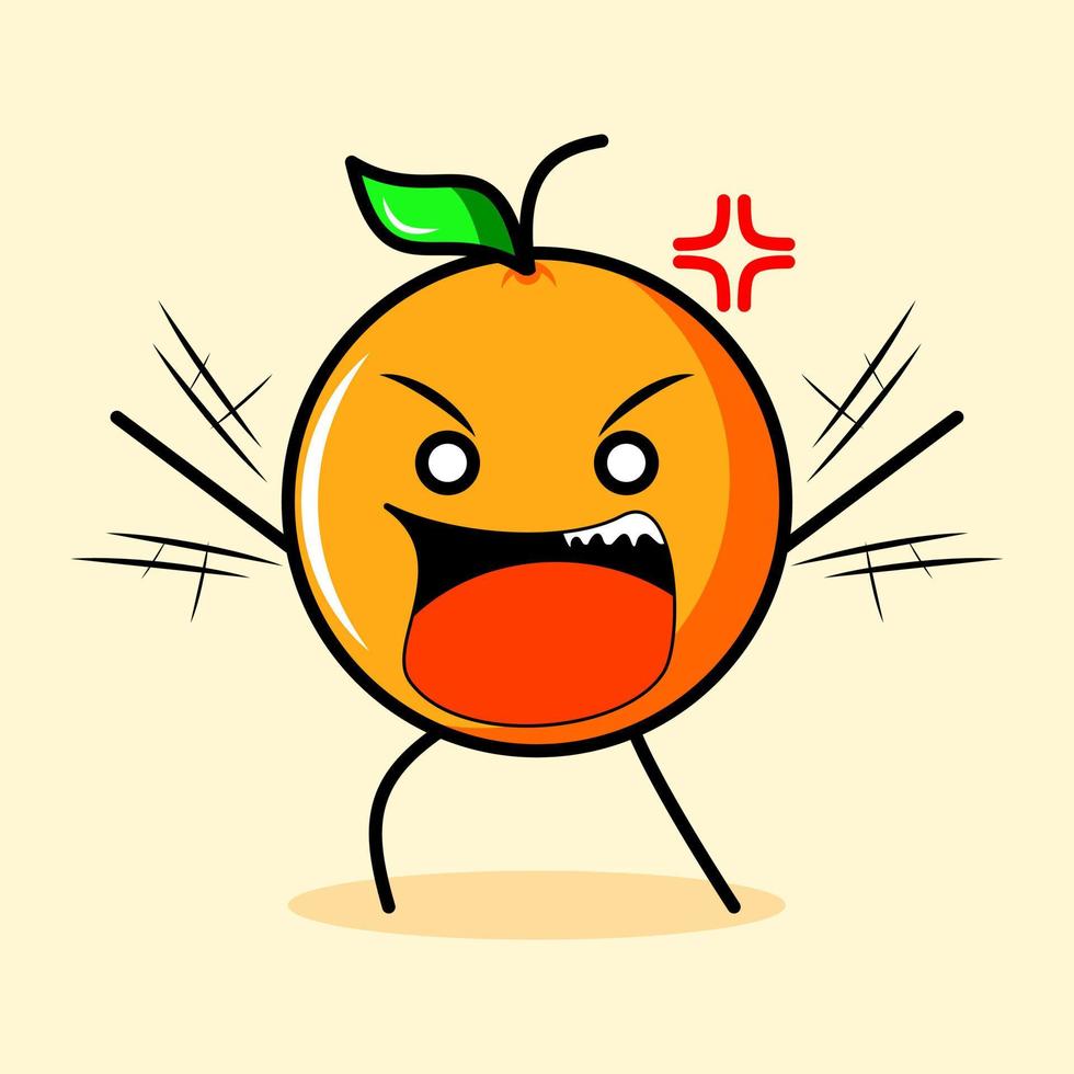 personnage orange mignon avec une expression de colère. dessin animé, émoticône, logotype moderne, frais, contour et mascotte. adapté au logo, à l'icône et au signe vecteur