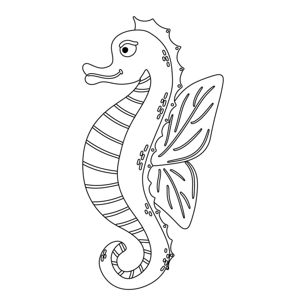 mignon hippocampe. livre de coloriage pour les enfants. contour vectoriel sur fond blanc.