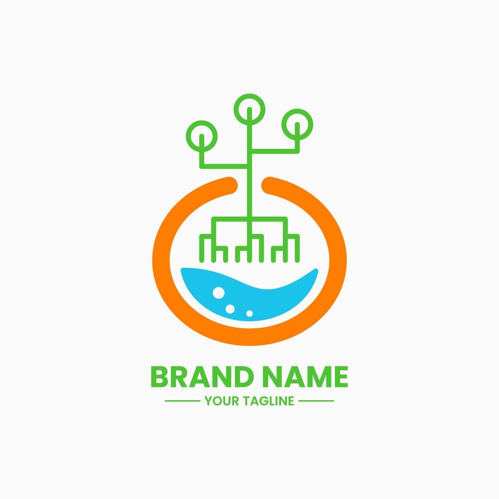 logo nature de puissance. concept d'usine, d'eau et d'électricité. style combiné, créatif, plat et linéaire. adapté au logo, à l'icône, au symbole et au signe. comme les entreprises dans le domaine des herbes, de la santé et de la nature vecteur