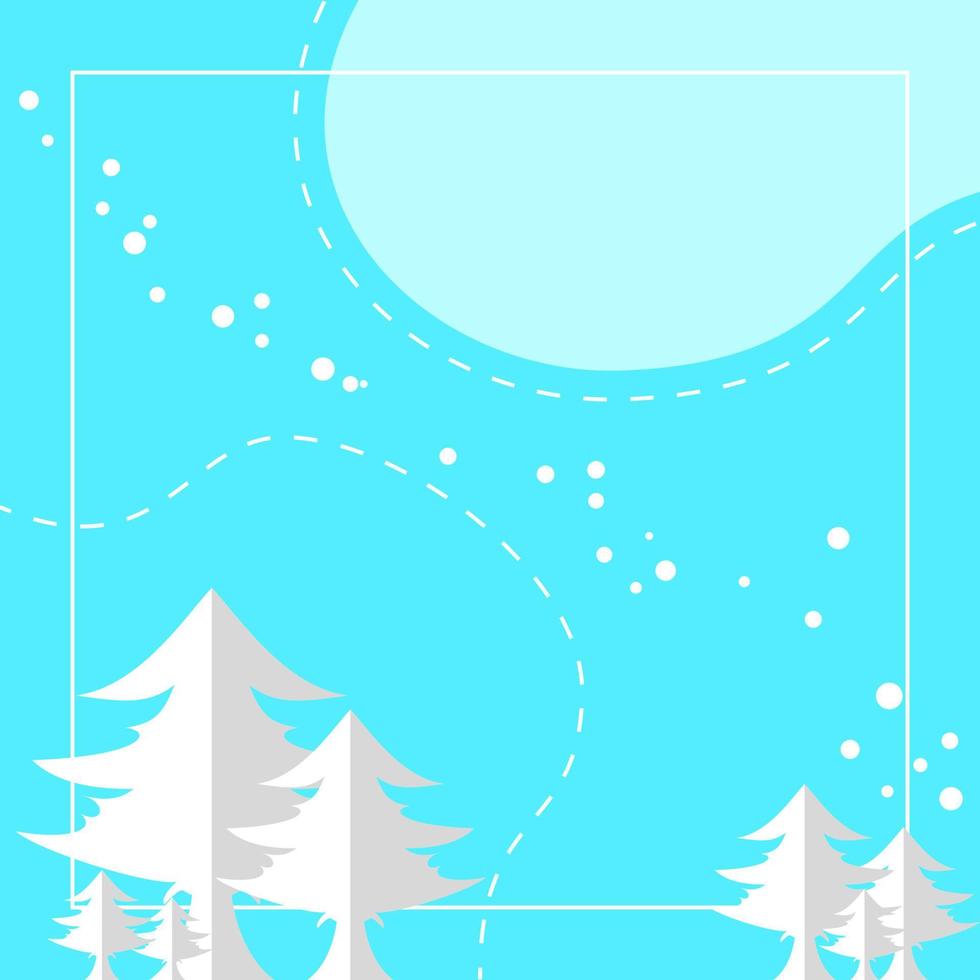 fond d'hiver avec cadre, arbres et flocons de neige. style simple, plat et moderne. adapté à la carte de voeux, aux médias sociaux, à la bannière ou au dépliant vecteur