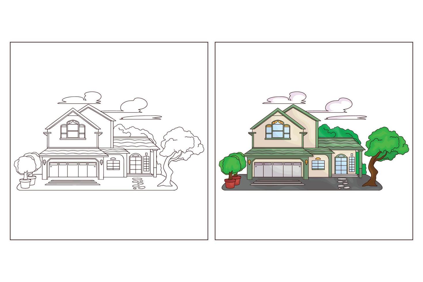 coloriage de jolies maisons dessinées à la main 3 vecteur