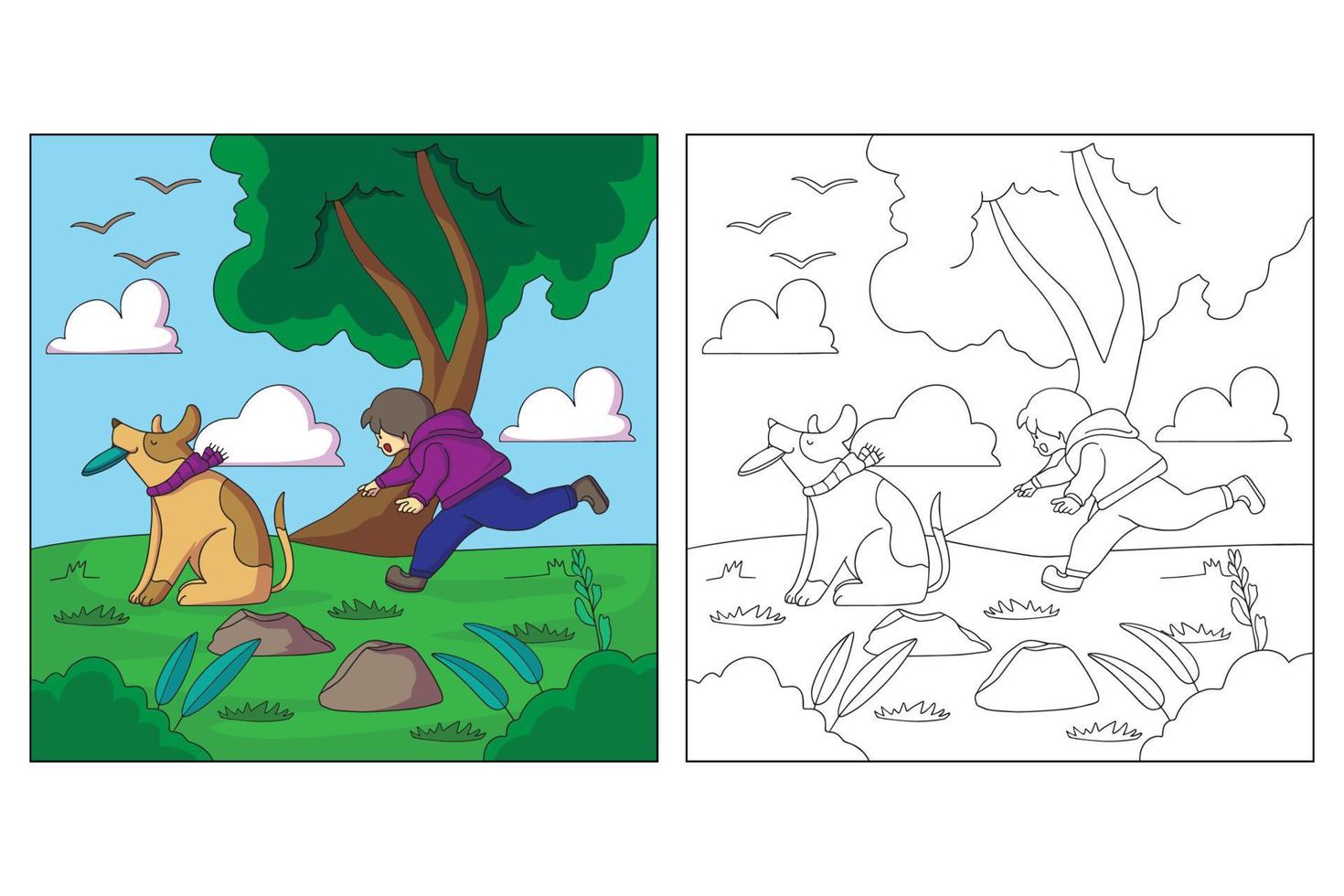 page de coloriage pour enfants et animaux de compagnie dessinés à la main vecteur