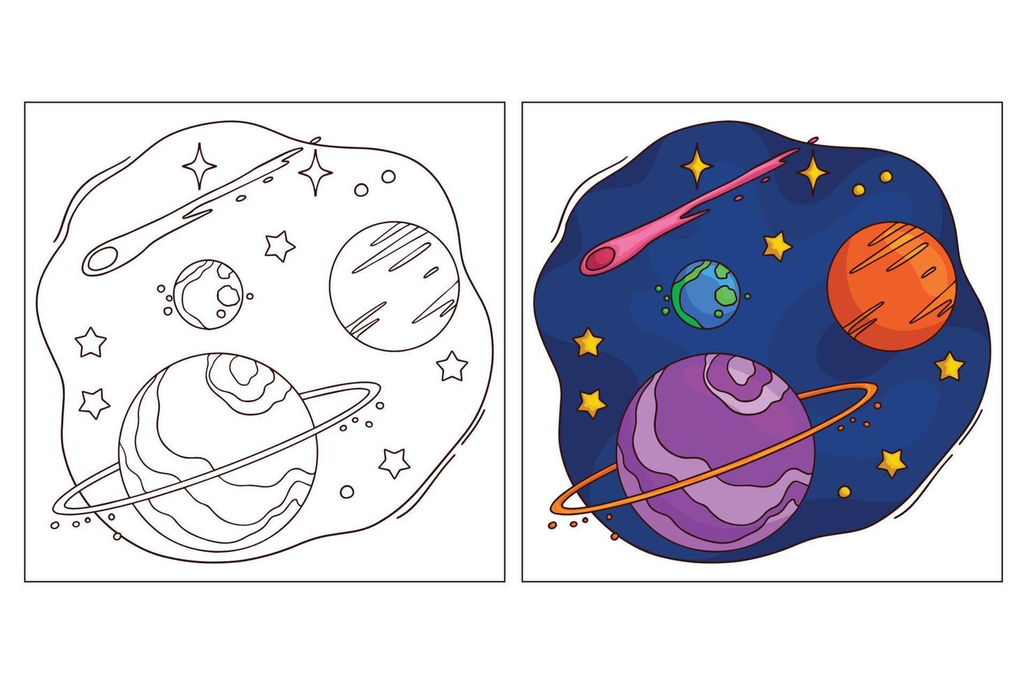 page de coloriage de l'espace mignon dessiné à la main 1 vecteur