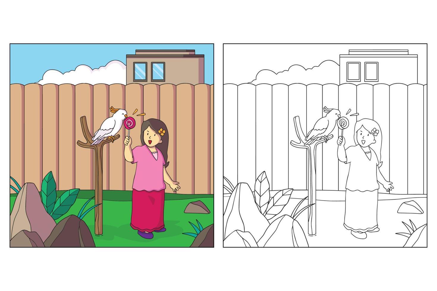 page de coloriage pour enfants et animaux de compagnie dessinés à la main vecteur