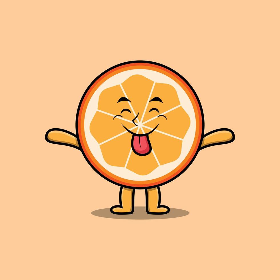 fruit orange de dessin animé mignon avec une expression flashy vecteur