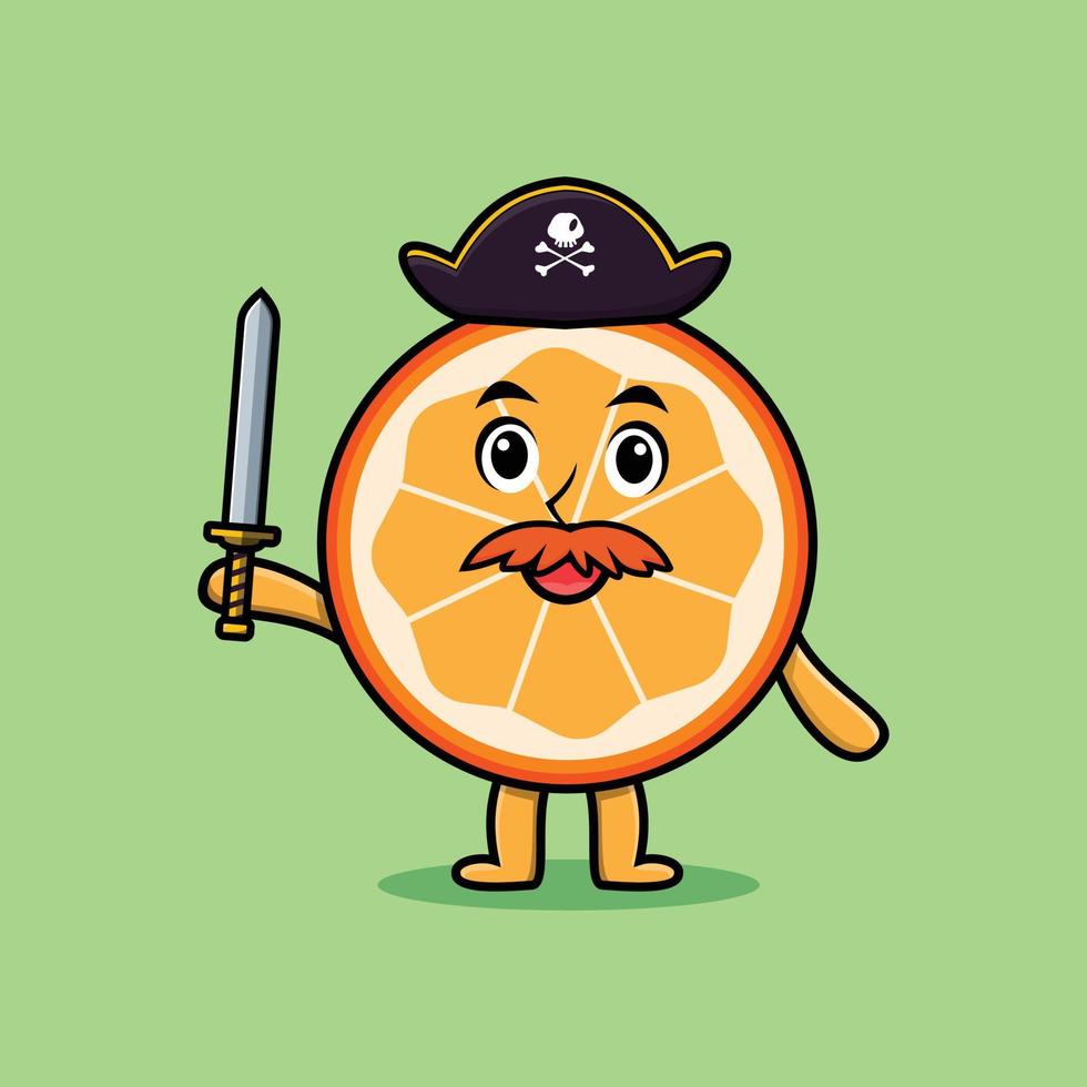personnage de mascotte de dessin animé mignon pirate orange vecteur