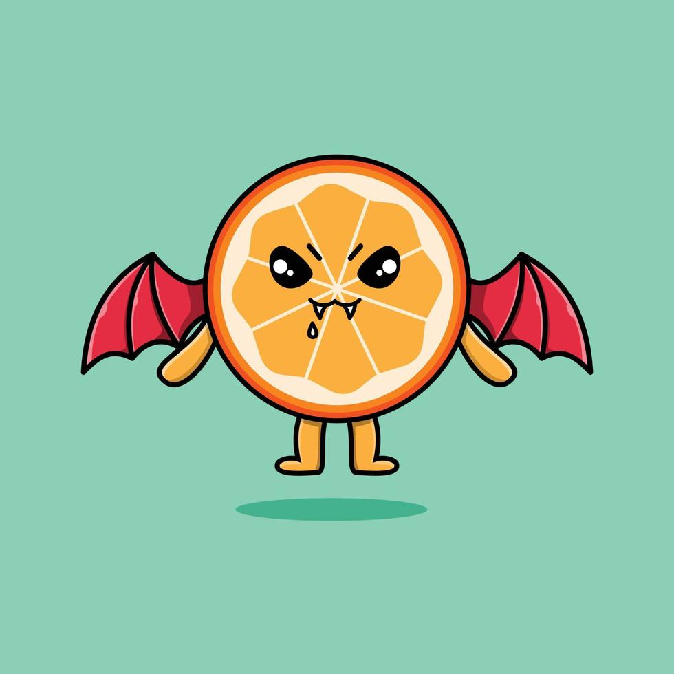 mascotte mignonne dessin animé fruit orange dracula avec aile vecteur