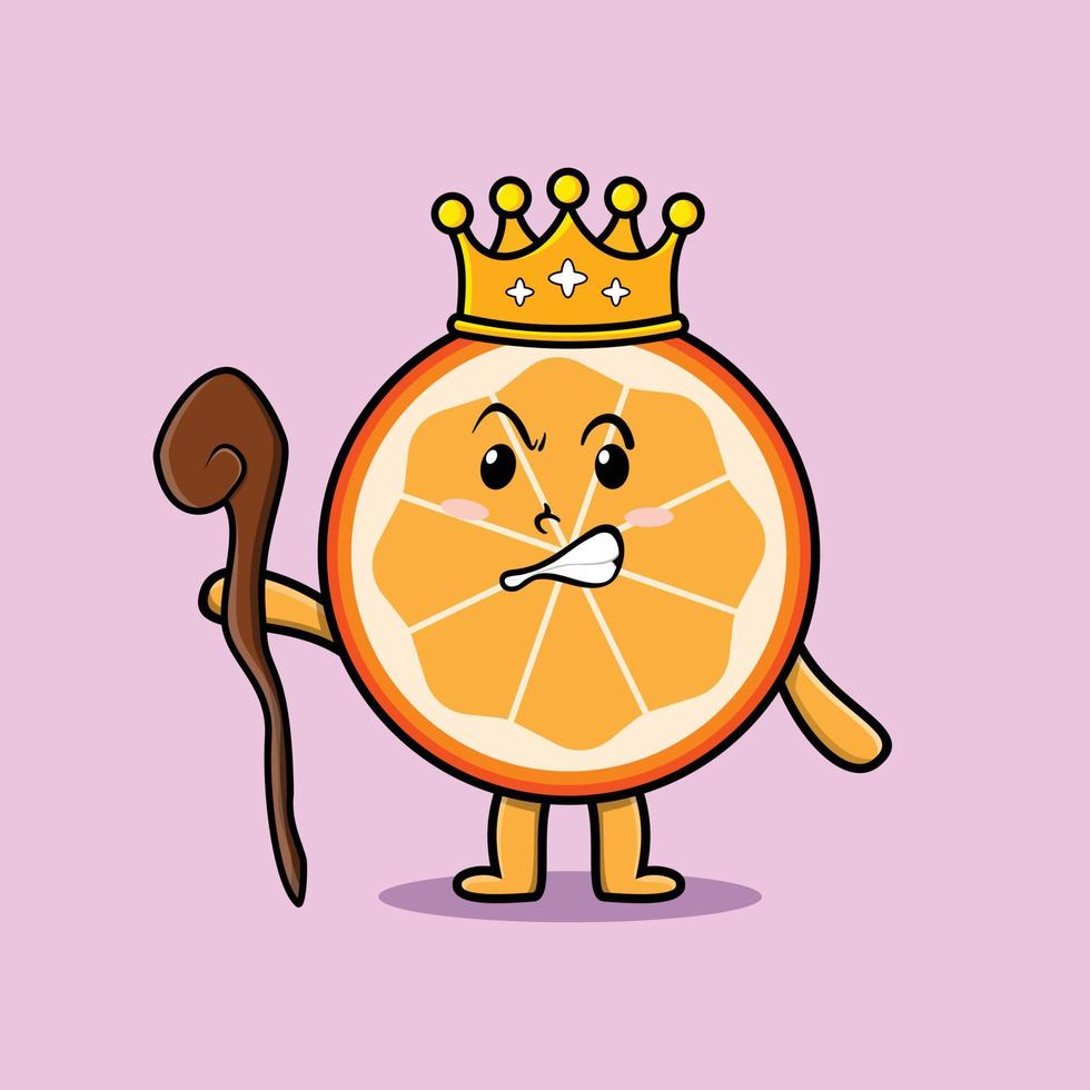 dessin animé roi sage de fruits orange avec couronne d'or vecteur