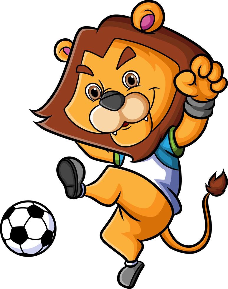 le lion pendant que le joueur de football frappe le ballon vecteur