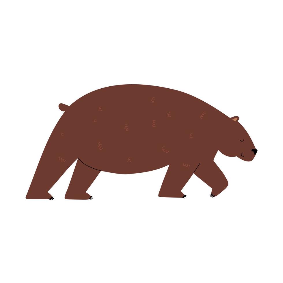 ours forestier dessiné à la main dans un style plat. illustration de bébé vecteur