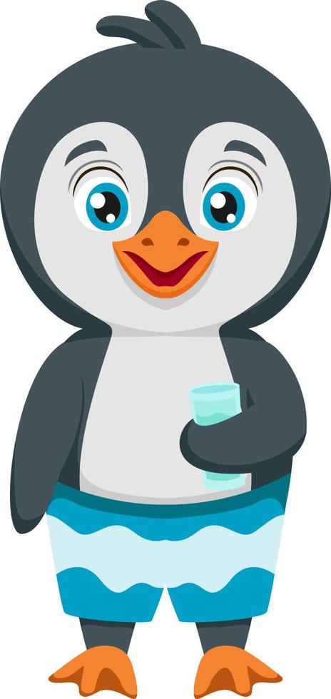 dessin animé mignon de pingouin tenant un verre vecteur