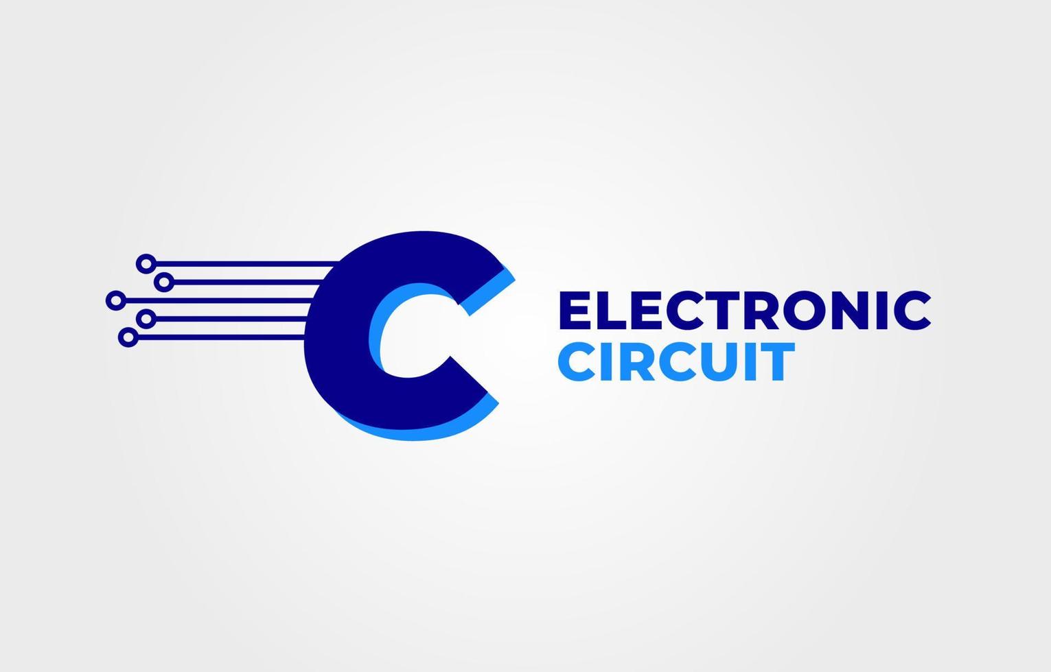 lettre c avec élément de conception de logo vectoriel initial de décoration de circuit électronique