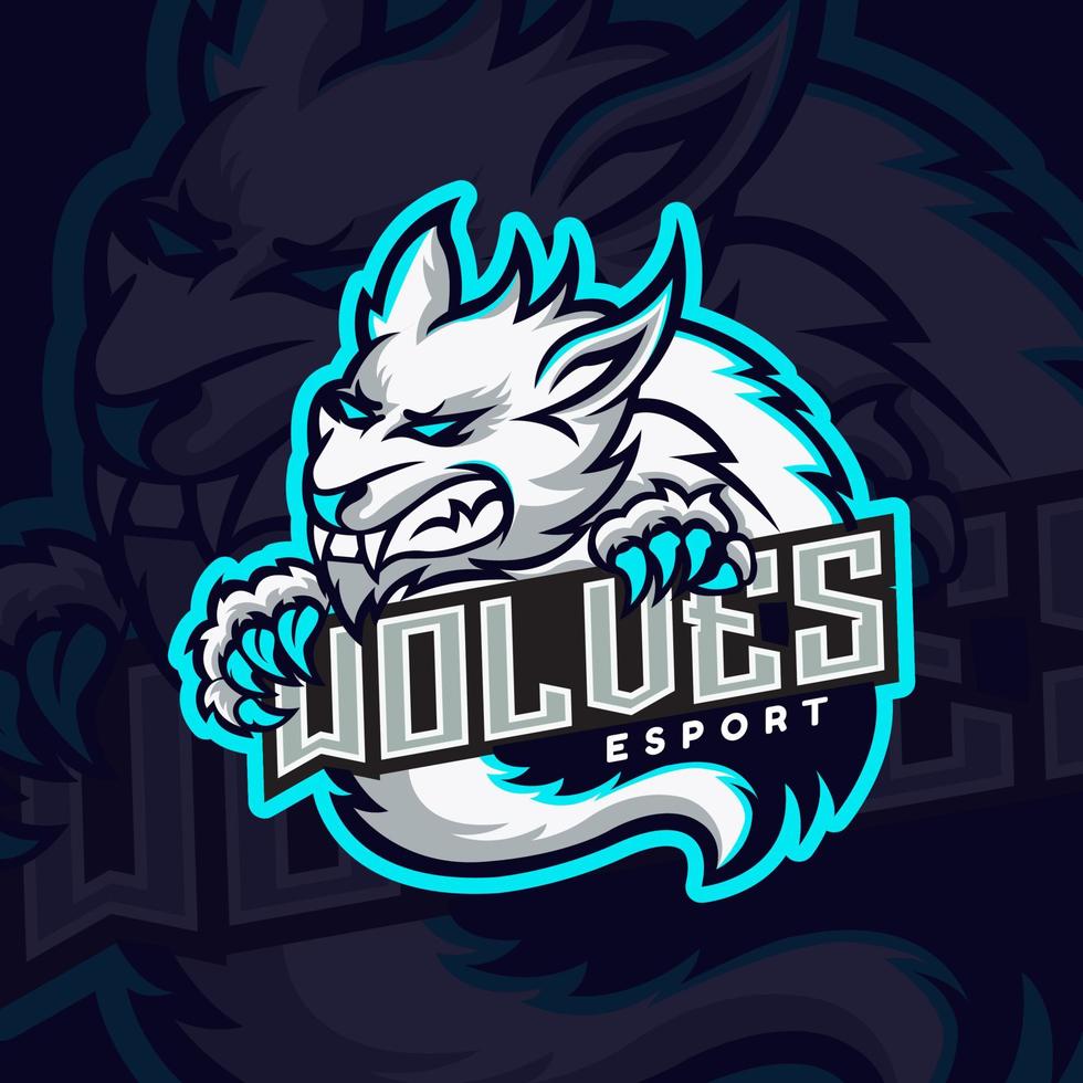 vecteur de conception de logo esport loup blanc.