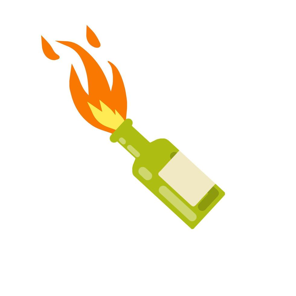 cocktail Molotov. feu et bouteille. bombe propulsive et napalm. armes de rébellion et de contestation. le symbole rebelle et l'émeute. illustration de plat de dessin animé isolé sur blanc vecteur