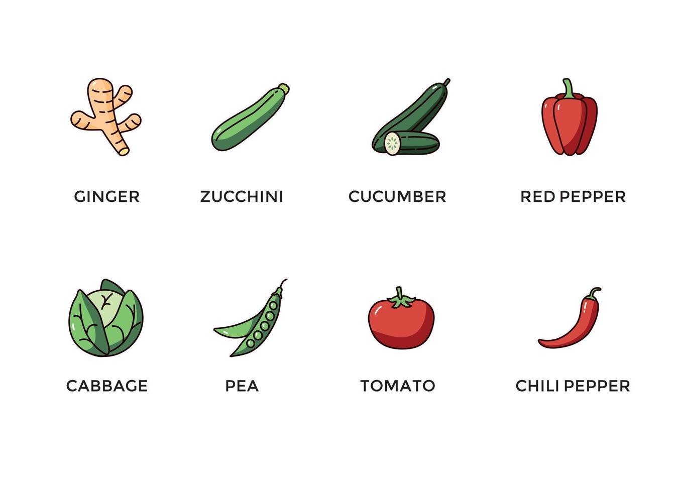 collection de jeu d'icônes de légumes vecteur