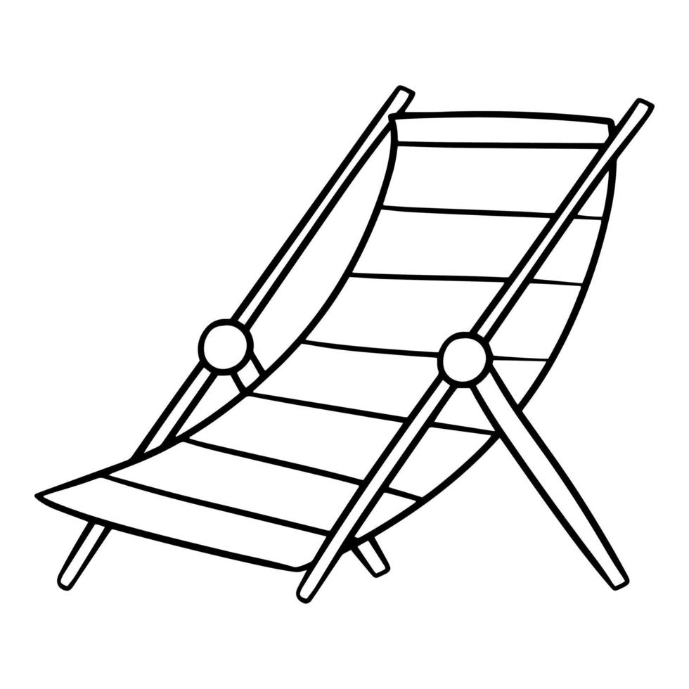 image monochrome, chaise de plage rayée, illustration vectorielle de chaise longue confortable en style dessin animé sur fond blanc, livre de coloriage vecteur