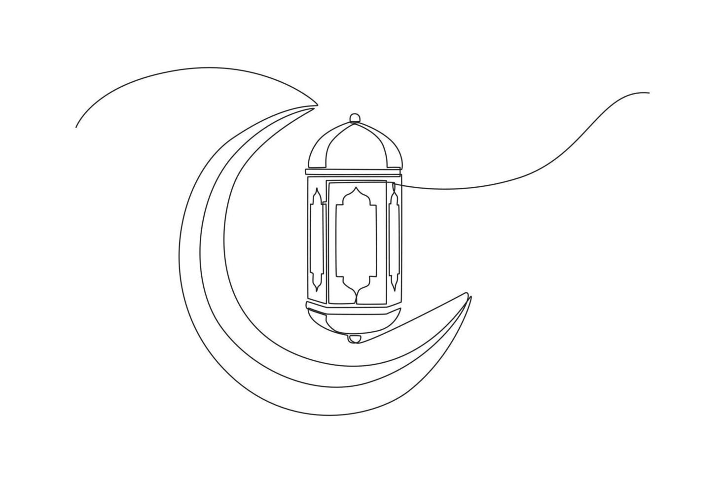 une lanterne de dessin en ligne continue sur l'icône de la lune pour la célébration du nouvel an islamique. bonne année islamique. illustration graphique vectorielle de dessin à une seule ligne. vecteur