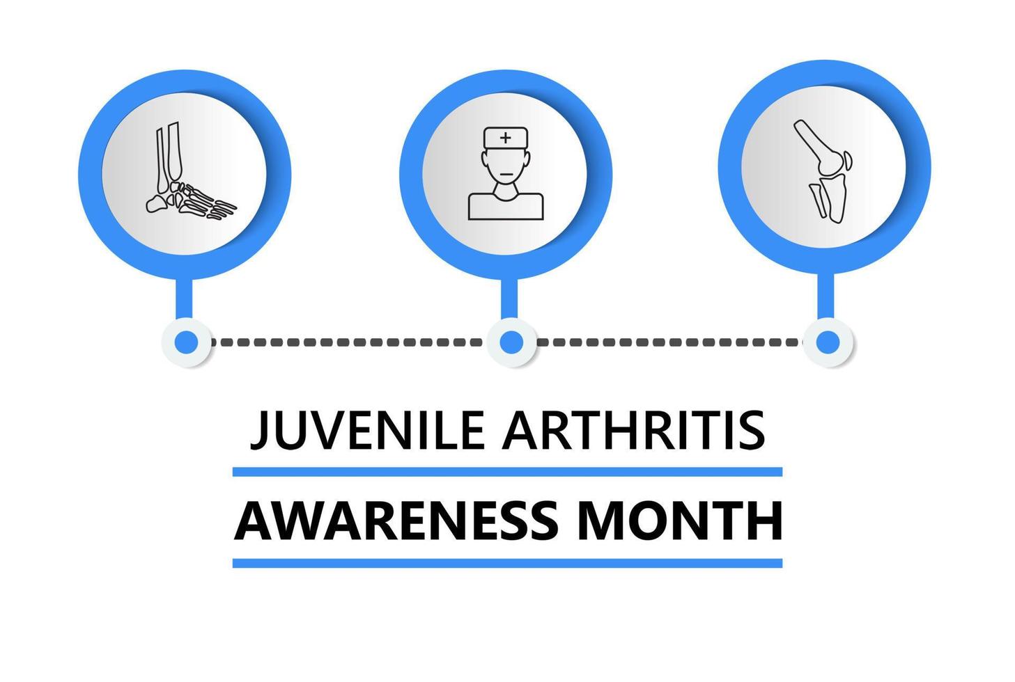 le mois de sensibilisation à l'arthrite juvénile est célébré en juillet. médecin, articulation du genou, icône du pied d'info-graphique. rhumatismes, arthrose des enfants pour le web médical, bannières. vecteur
