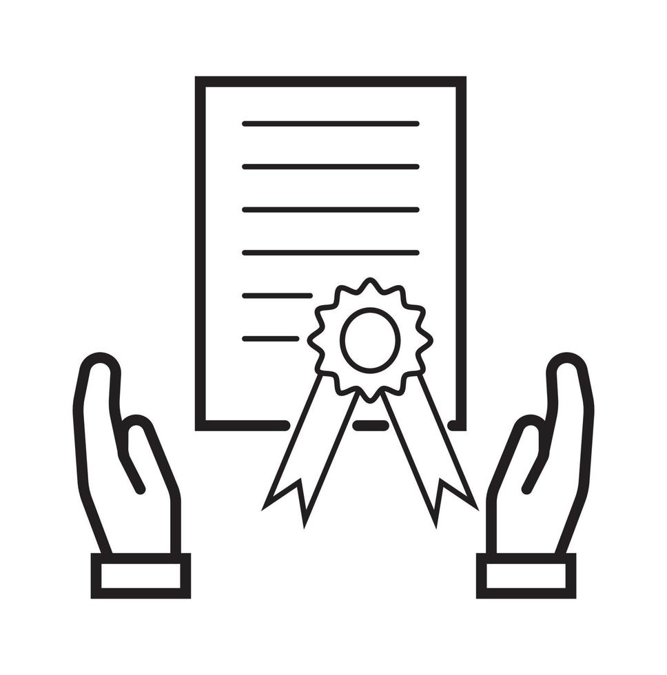 accorder le vecteur d'icône. certificat, symbole de diplôme dans le style de contour. illustration de l'obtention du diplôme réussie. soutenance de thèse