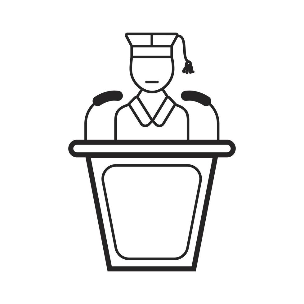 vecteur d'icône de conférencier. présentation d'entreprise dans le style de contour. présentateur, signe de webinaire. travail à distance, enseignement à distance, illustration d'apprentissage en ligne pour le site Web. élections, symbole des débats politiques.