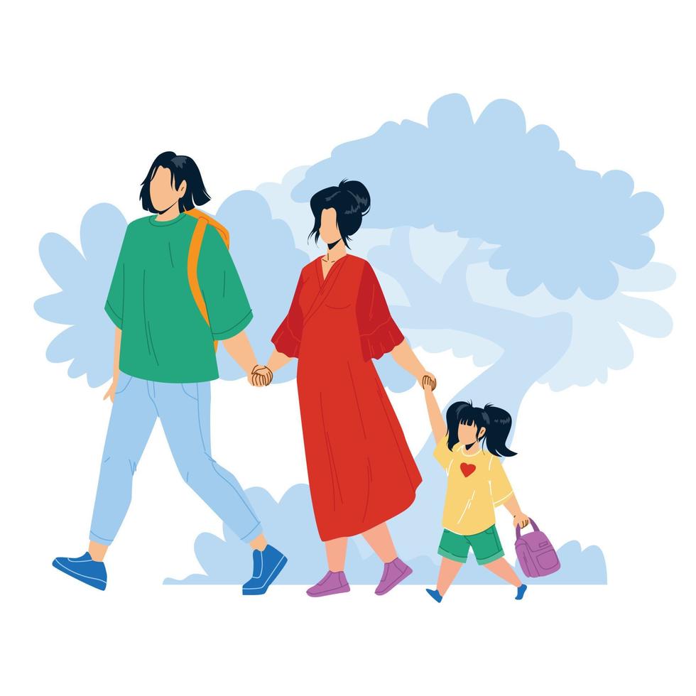 famille japonaise marchant ensemble dans le vecteur du parc