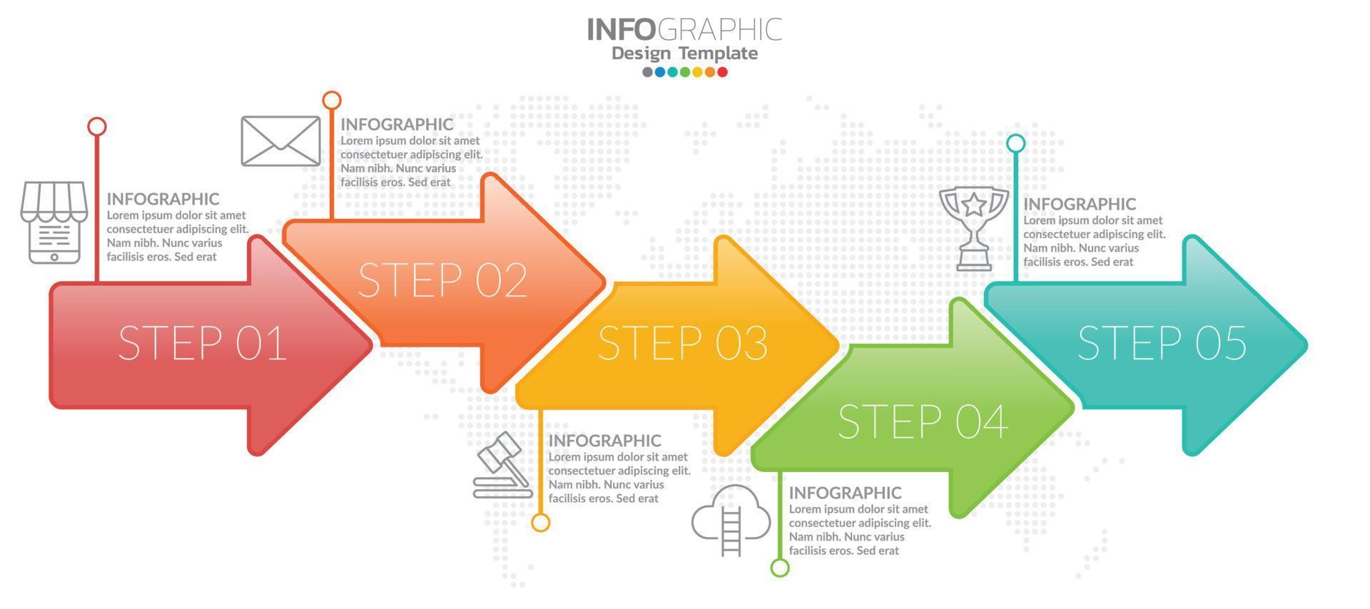 conception de modèle de flèche infographique avec 5 options de couleur. vecteur