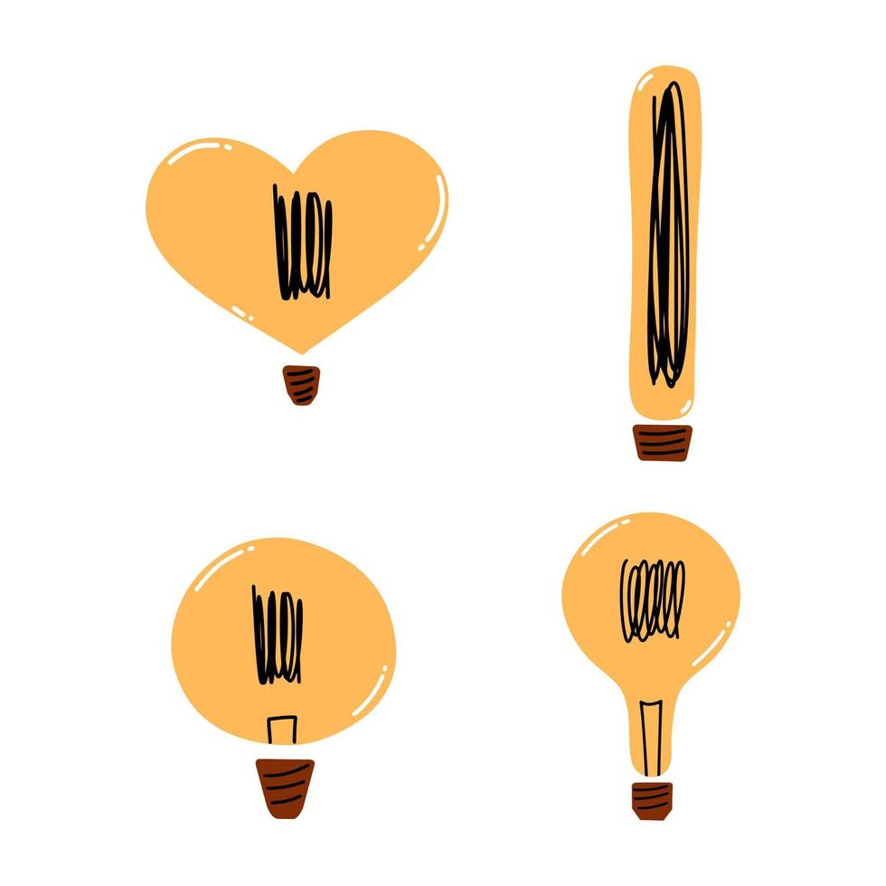 ensemble de différentes ampoules vintage rétro dans un style dessiné à la main. illustration vectorielle vecteur
