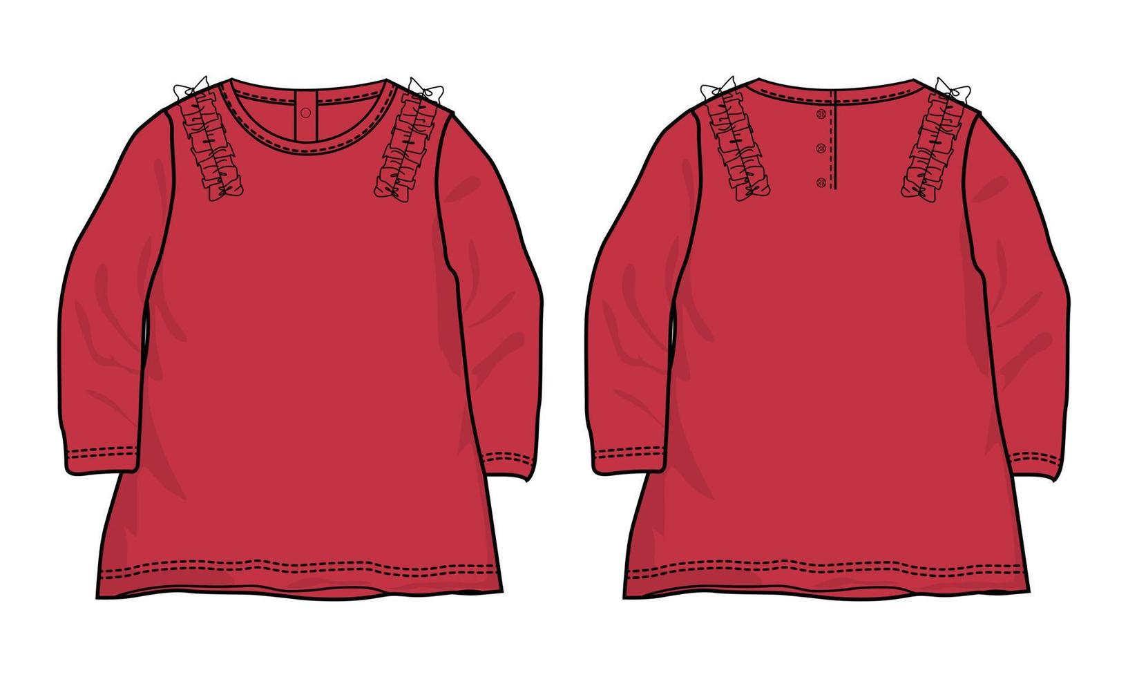 bébé filles robe conception mode croquis plat illustration vectorielle modèle de couleur rouge vecteur