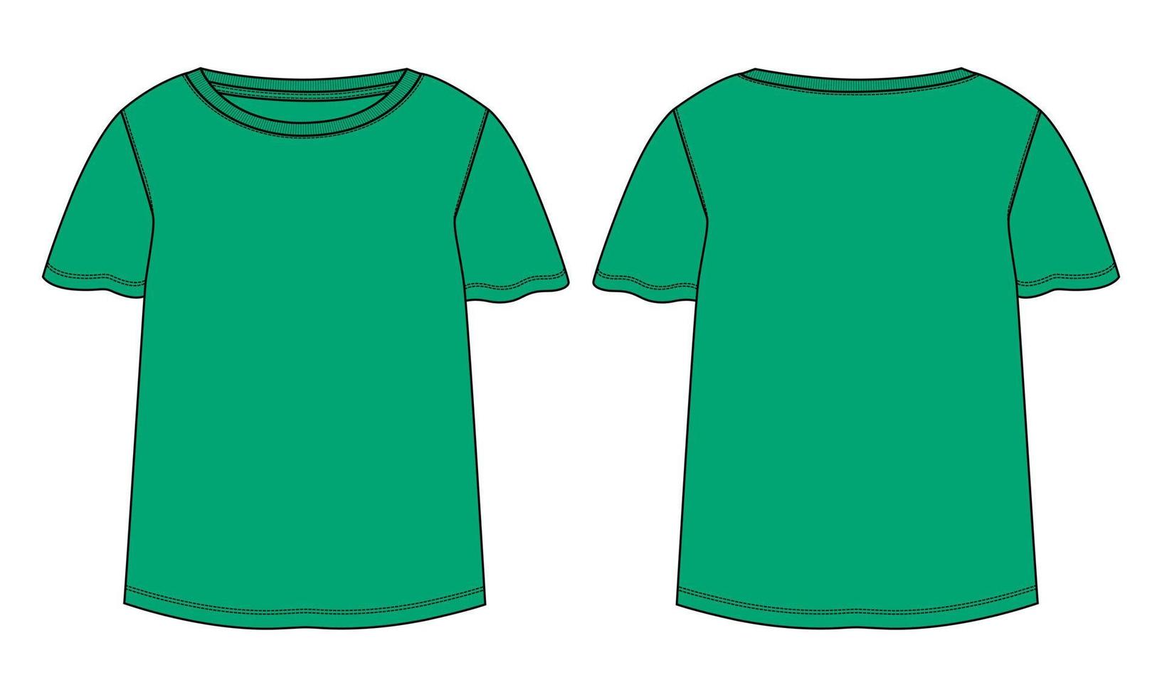 t shirt tops mode technique croquis plat vecteur modèle de couleur verte pour dames et bébés filles