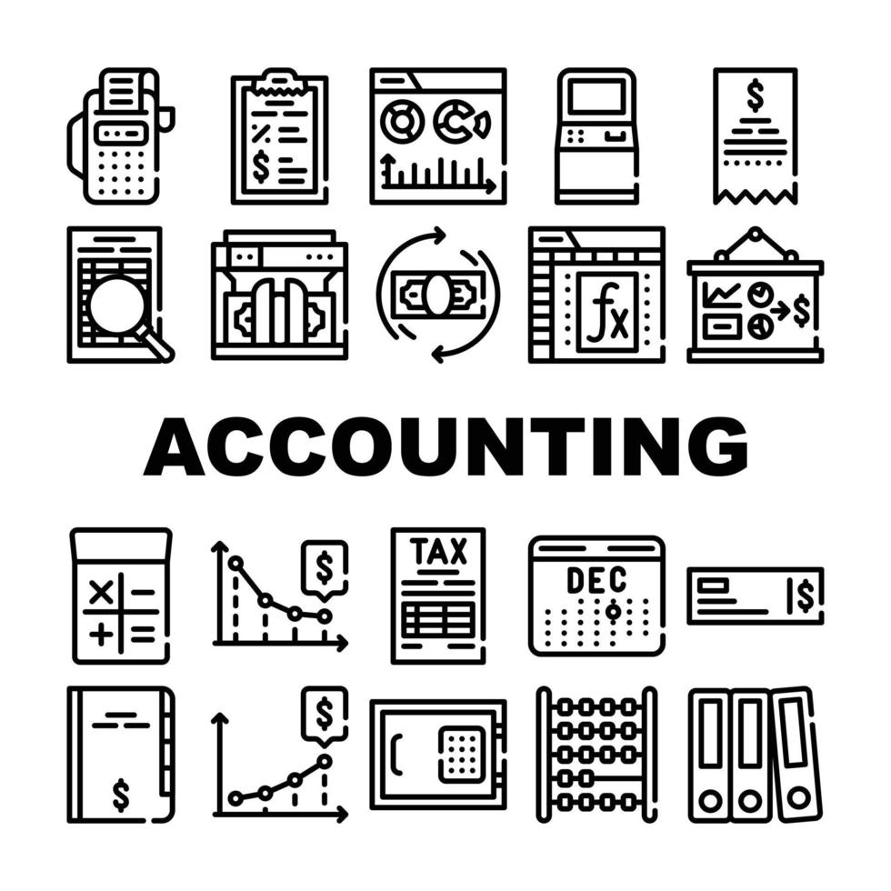 icônes de collecte de comptabilité et de finances définies vecteur