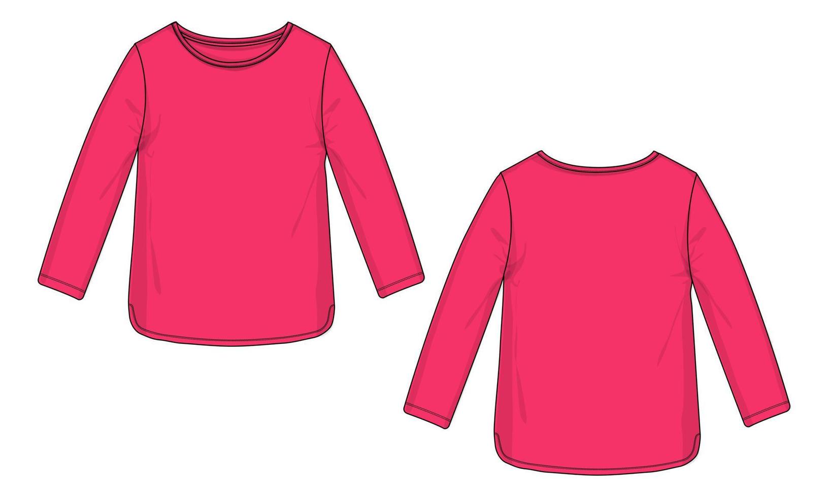 manches longues col rond t shirt robe design illustration vectorielle modèle de couleur rose pour dames vecteur