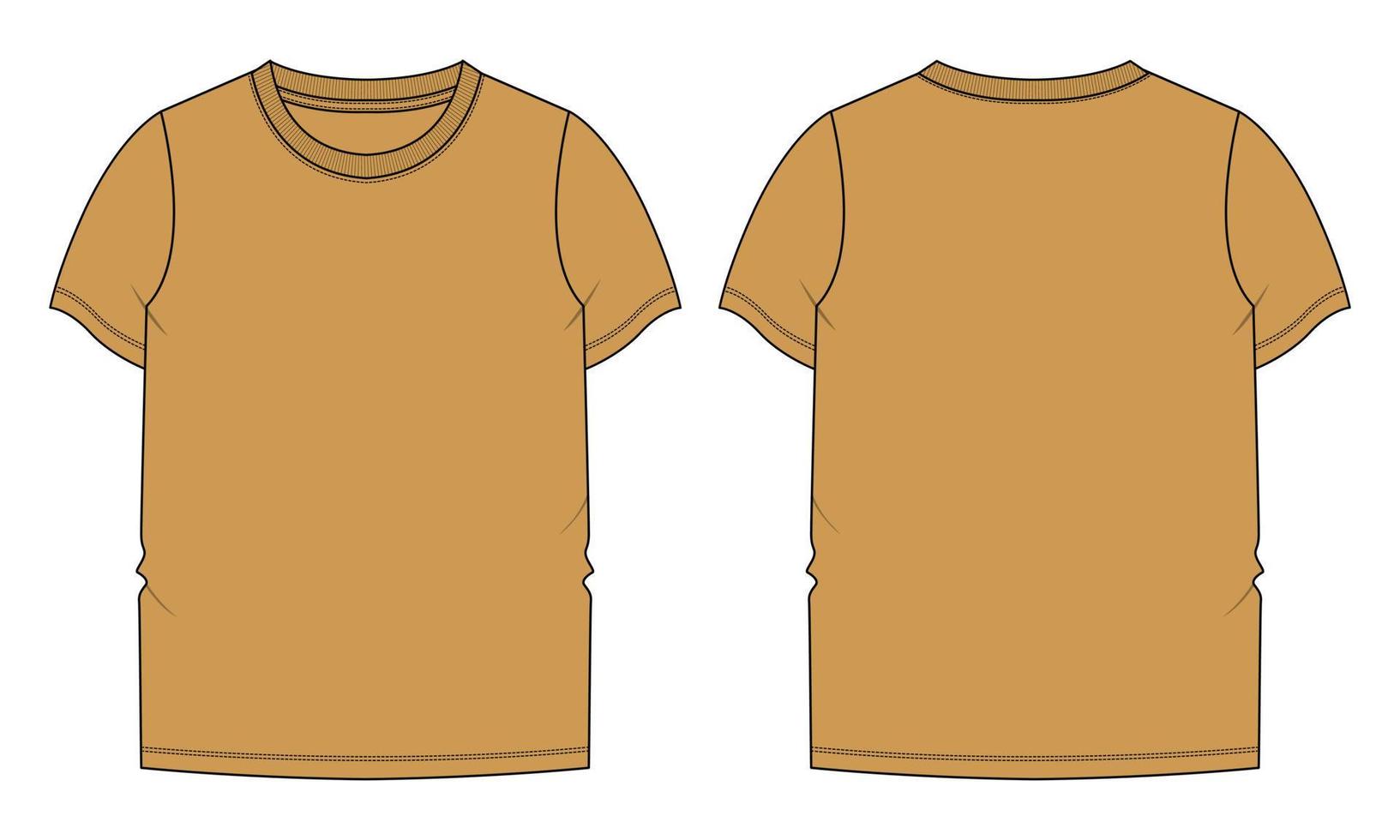 t shirt à manches courtes mode technique croquis plat illustration vectorielle modèle de couleur jaune vecteur