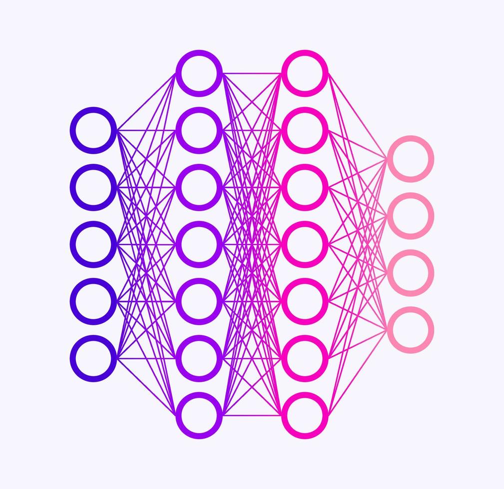 réseau de neurones dans l'illustration de concept d'intelligence artificielle d'apprentissage automatique avec gradient pour affiche informatique ou élément graphique vecteur