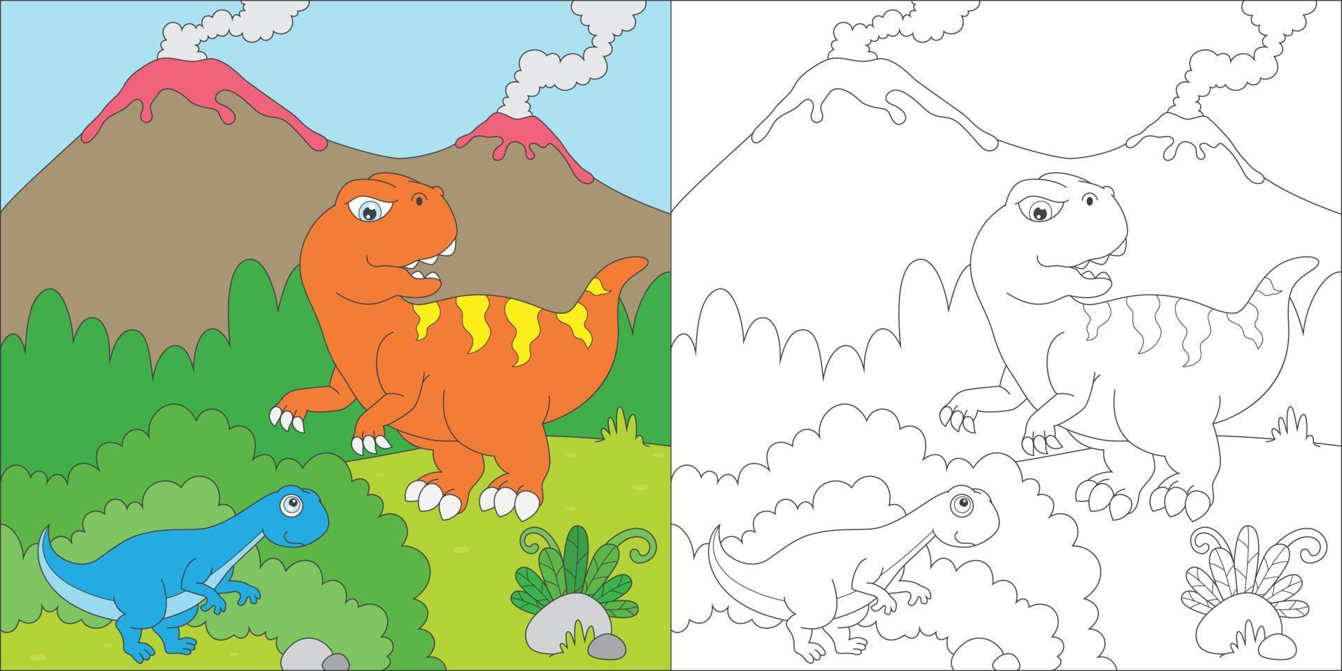 Coloriage Trex jouant à cache-cache vecteur