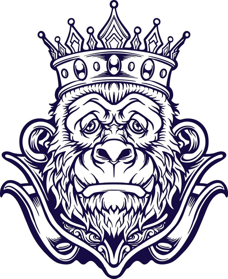 silhouette de mascotte de singe à tête de roi vecteur